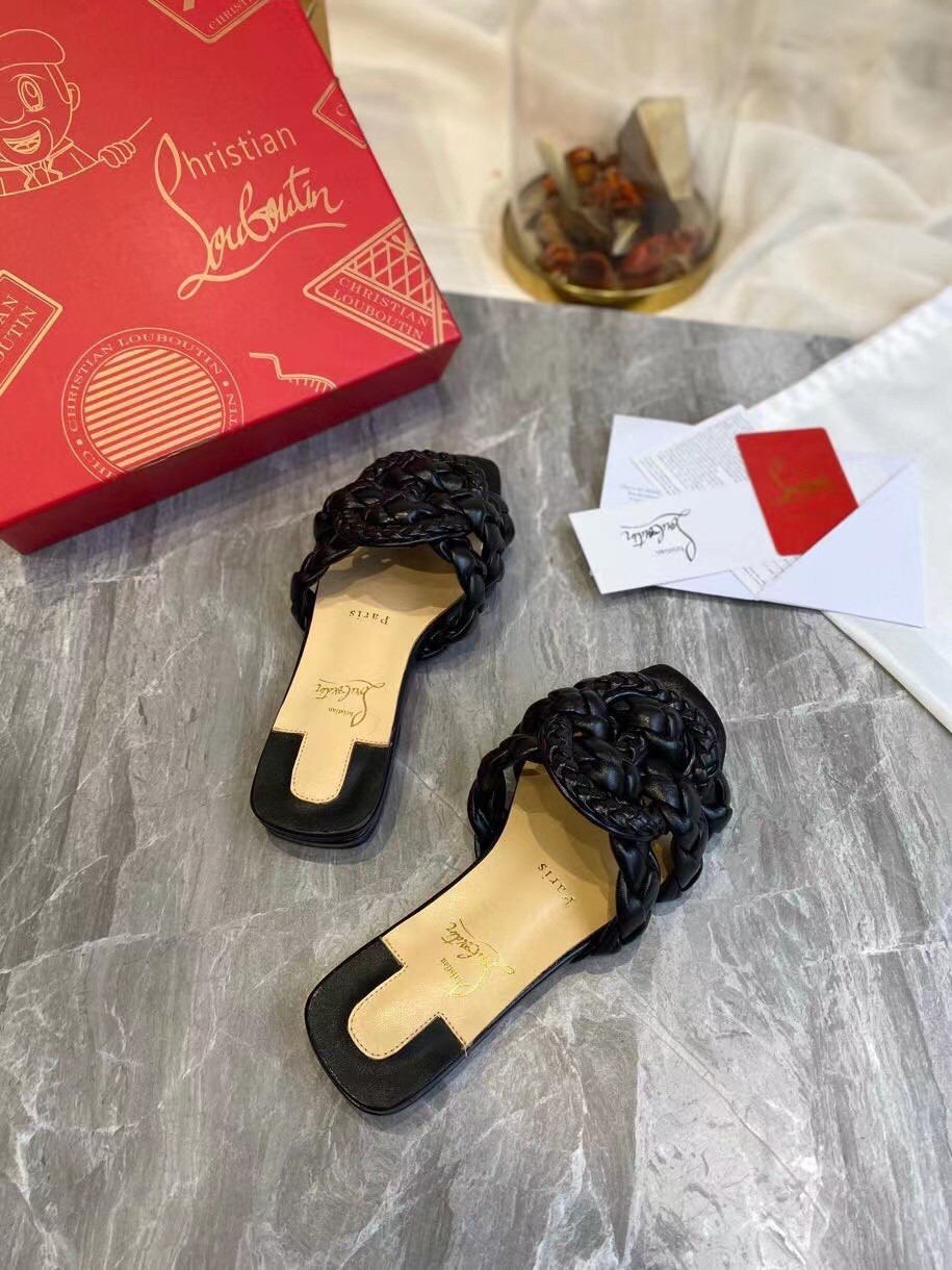 Christian Louboutin Black Nappa Marmela Flat Sandals