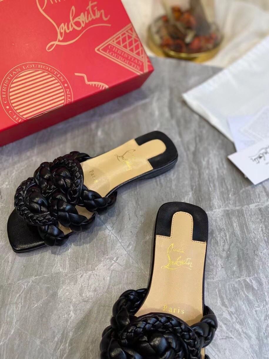 Christian Louboutin Black Nappa Marmela Flat Sandals