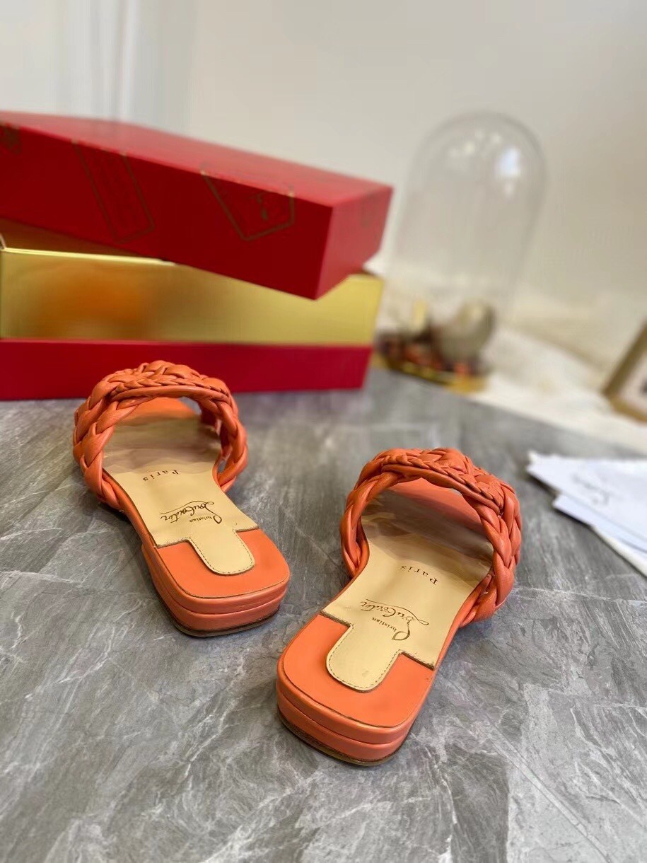 Christian Louboutin Orange Nappa Marmela Flat Sandals