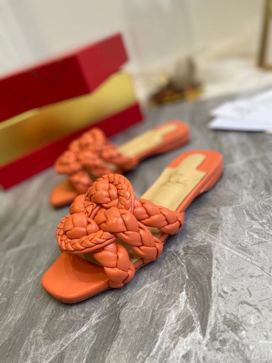 Christian Louboutin Orange Nappa Marmela Flat Sandals