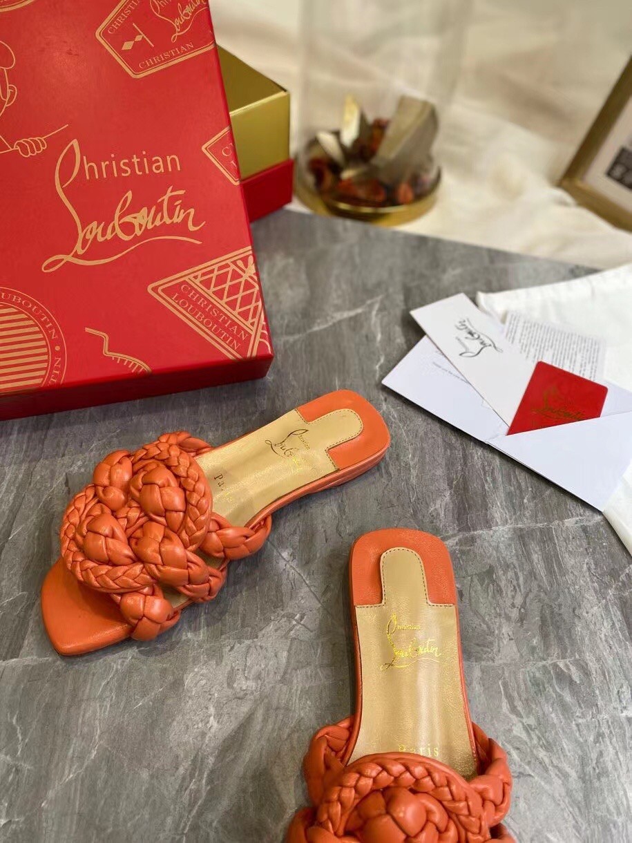 Christian Louboutin Orange Nappa Marmela Flat Sandals