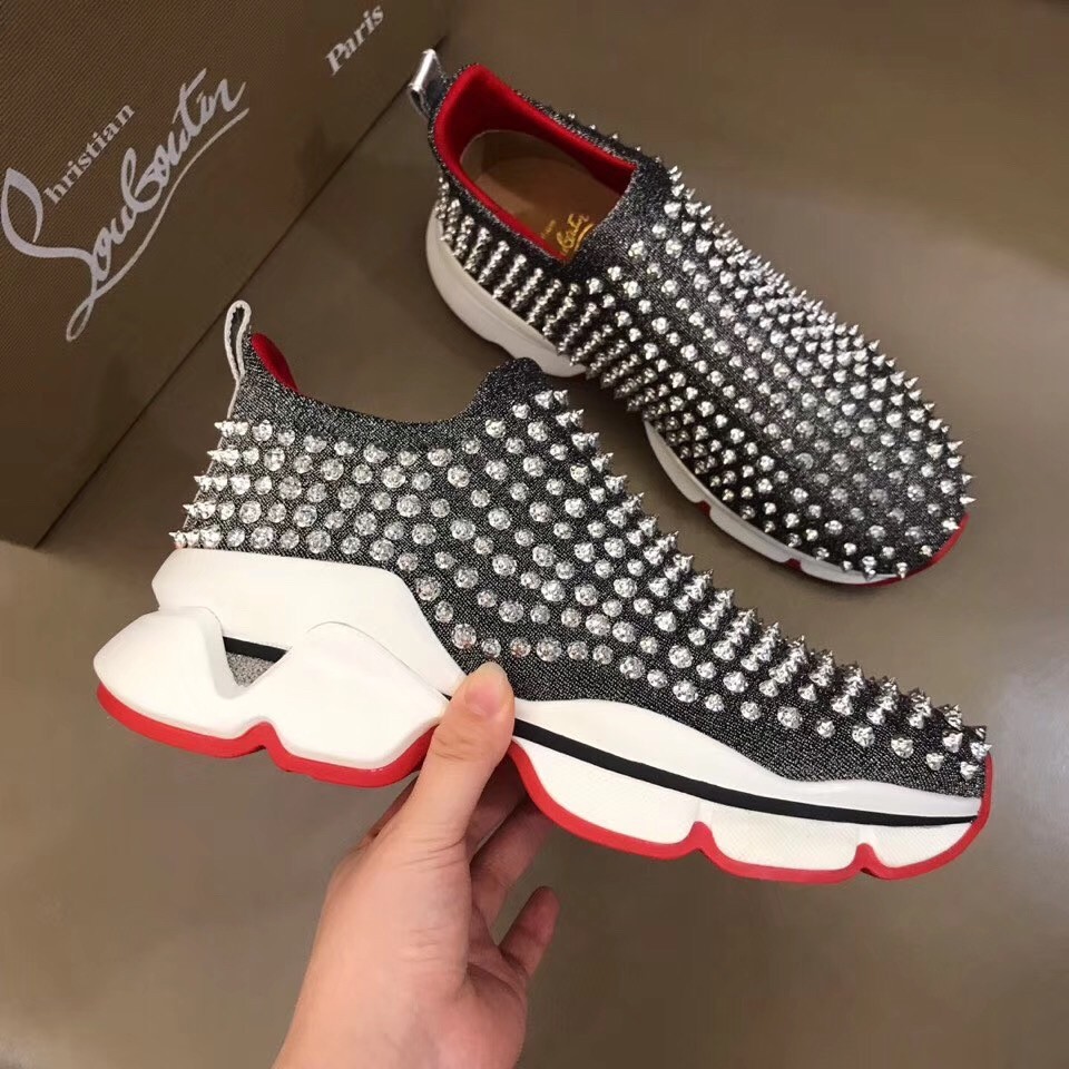 Christian Louboutin Women's Grey Spiky Sock Donna Sneakers