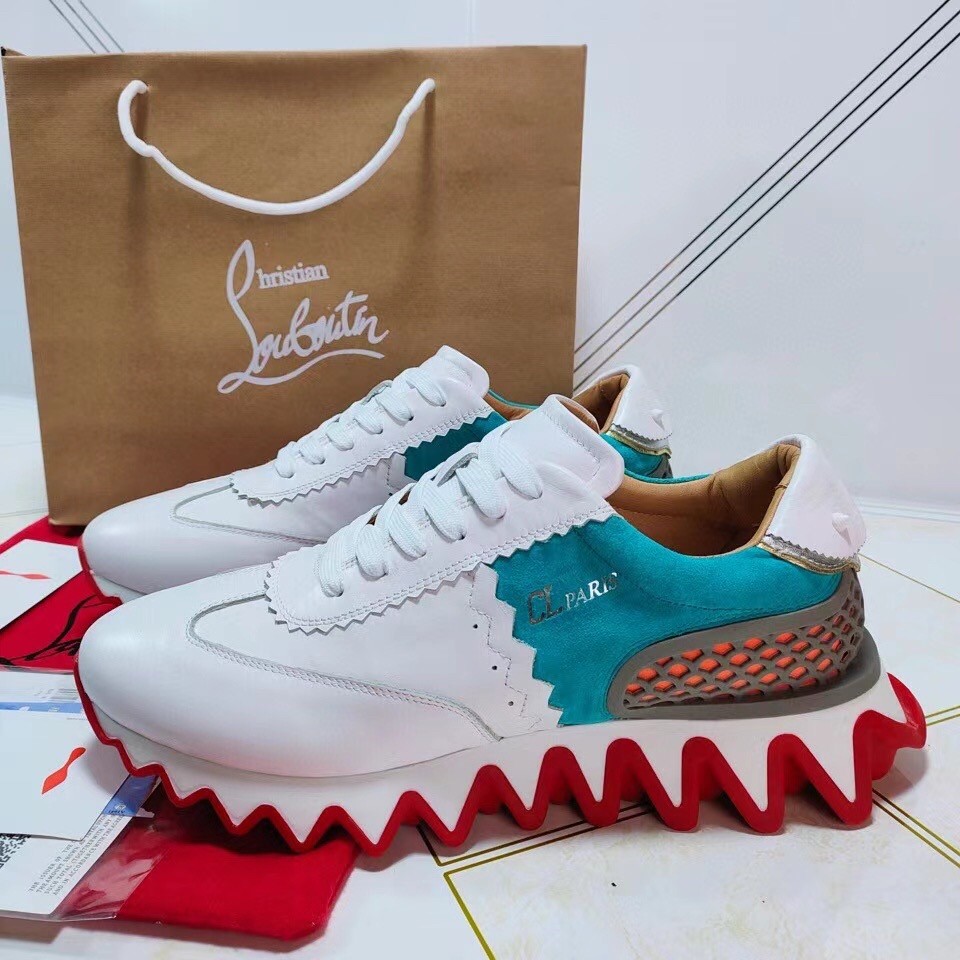 Christian Louboutin Women's White/Green Loubishark Sneakers