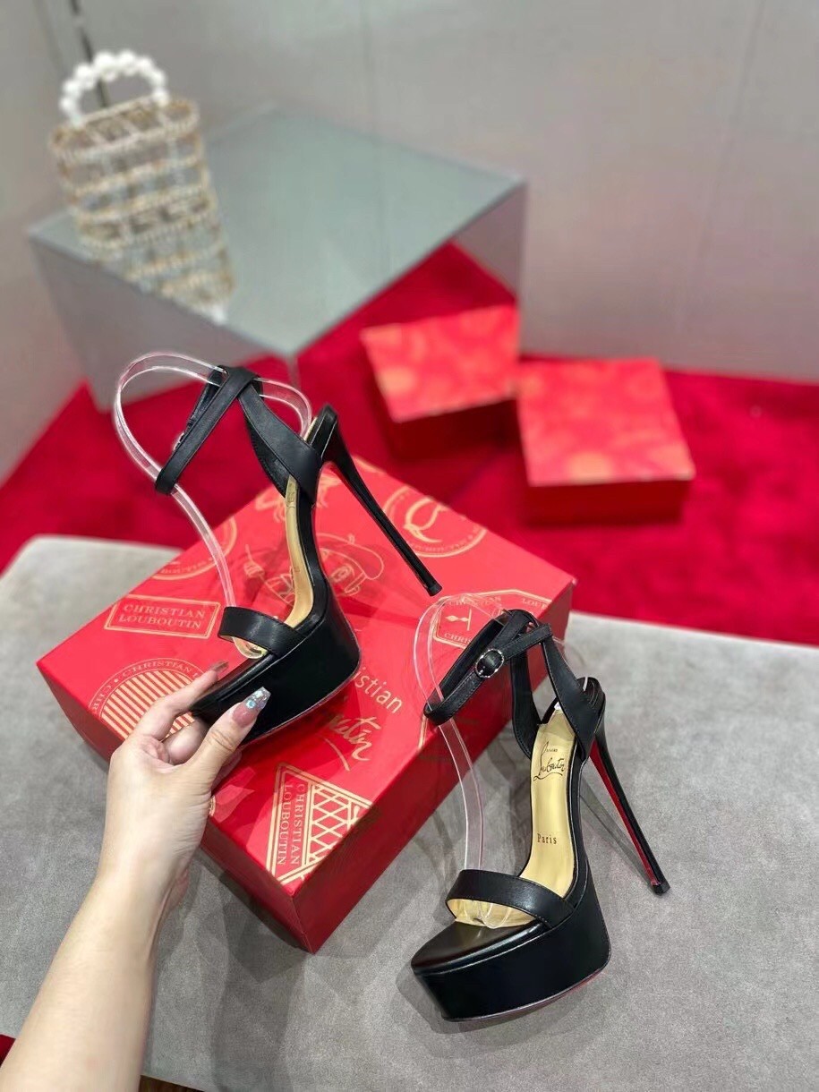 Christian Louboutin Black Loubi Queen Alta 150mm Sandals