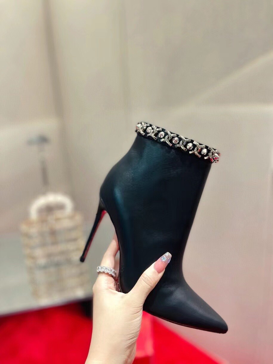 Christian Louboutin Booty Chain Boots 100 In Black Leather