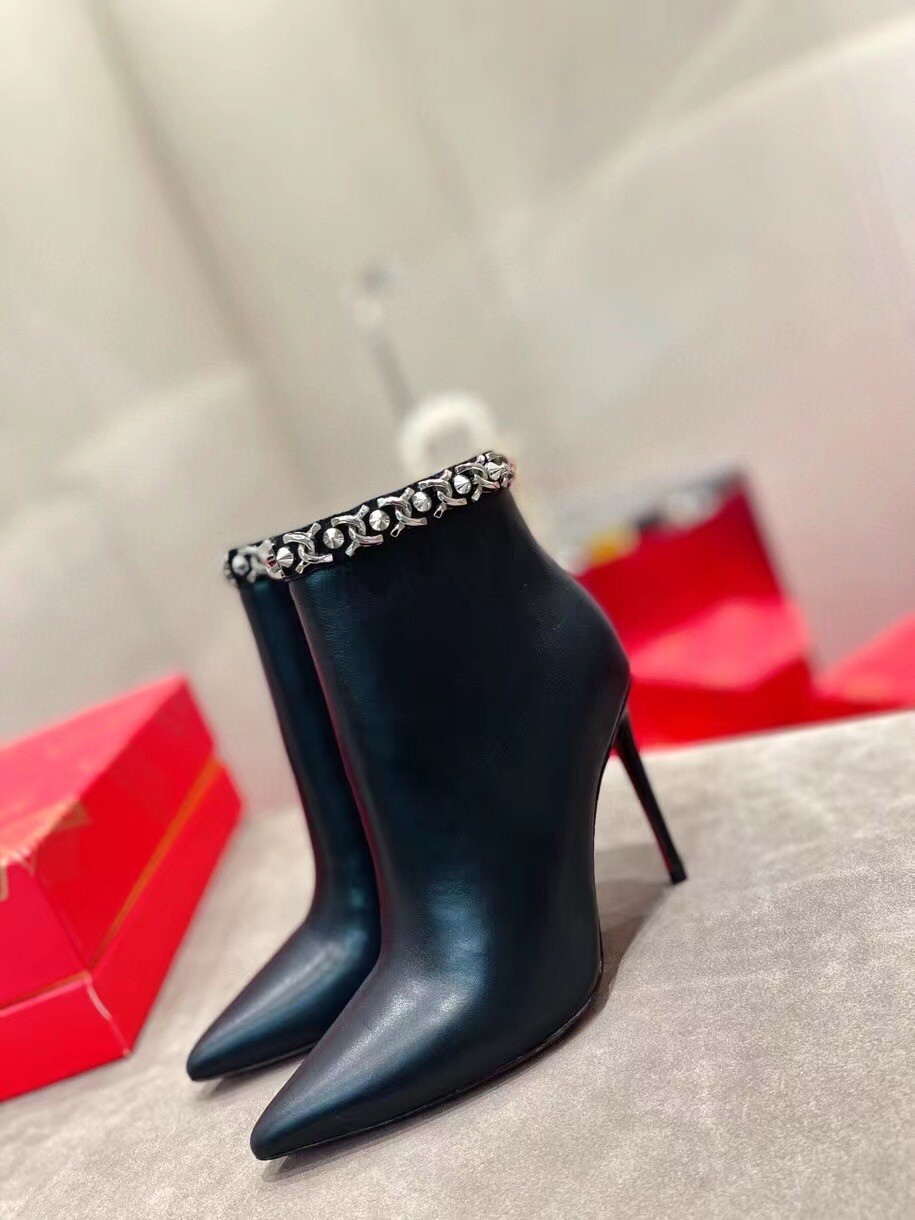 Christian Louboutin Booty Chain Boots 100 In Black Leather