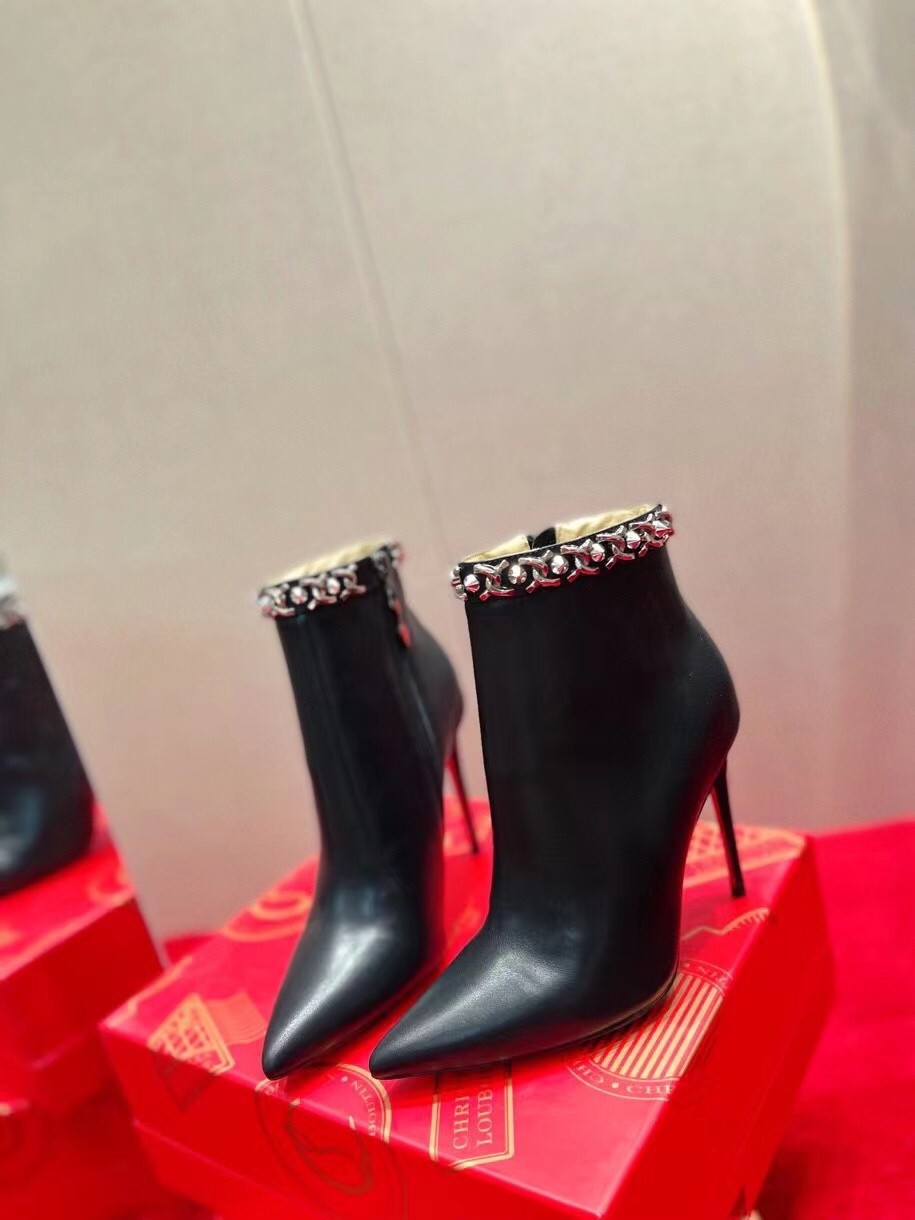 Christian Louboutin Booty Chain Boots 100 In Black Leather