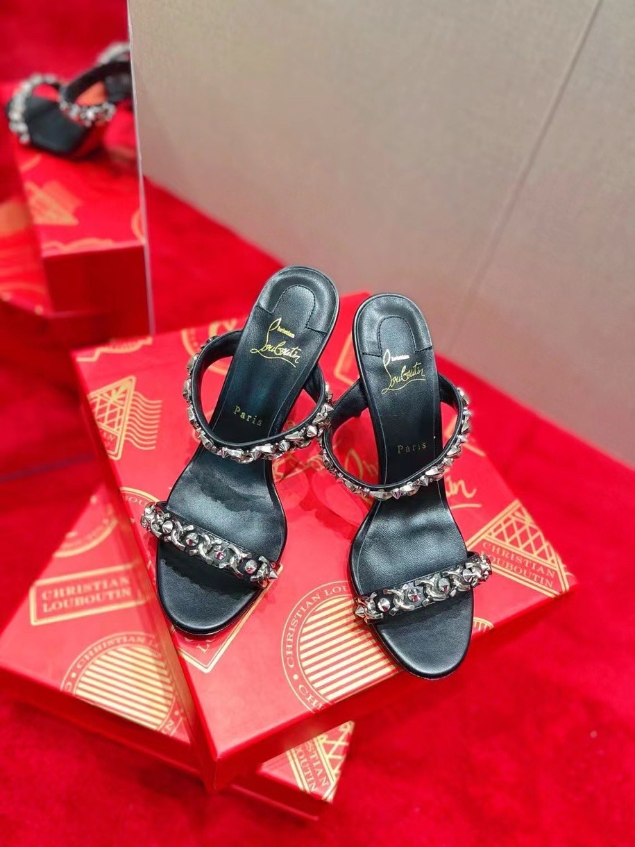 Christian Louboutin Just Chain 85mm Sandals In Black Leather