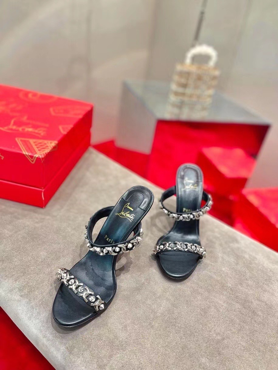 Christian Louboutin Just Chain 85mm Sandals In Black Leather