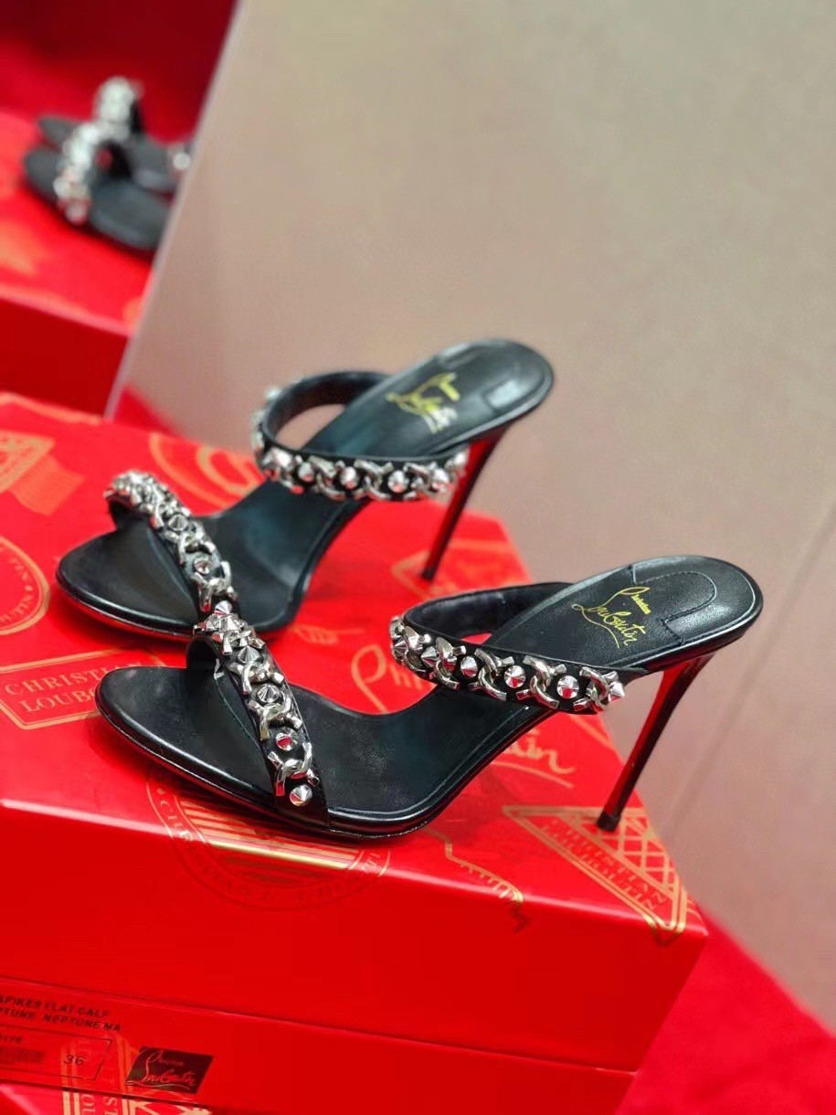 Christian Louboutin Just Chain 85mm Sandals In Black Leather