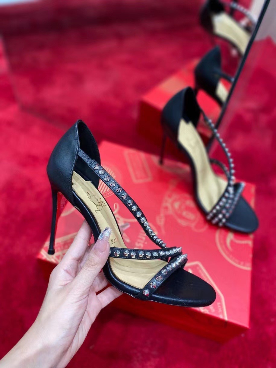 Christian Louboutin So Spike 100mm Sandals In Black Leather