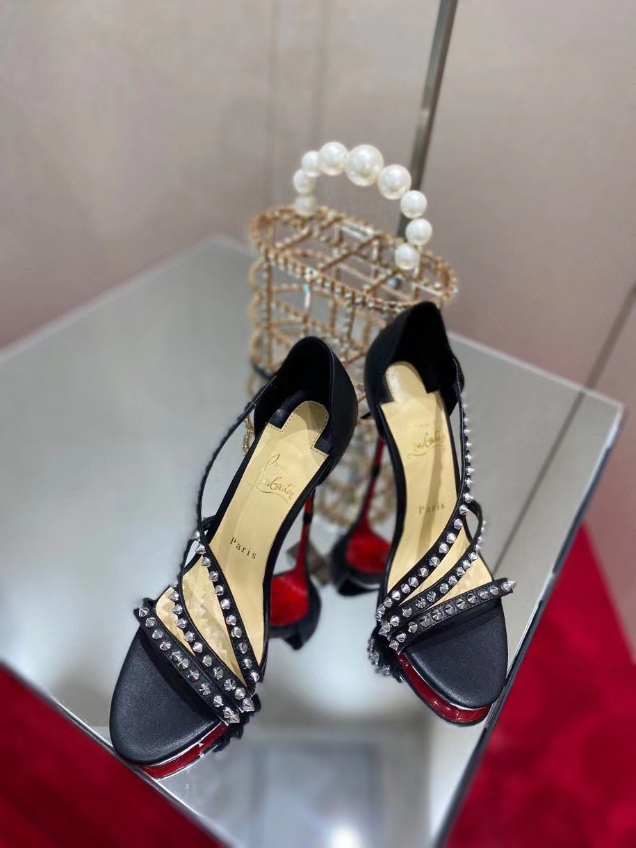 Christian Louboutin So Spike 100mm Sandals In Black Leather