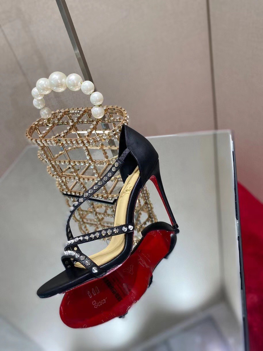 Christian Louboutin So Spike 100mm Sandals In Black Leather