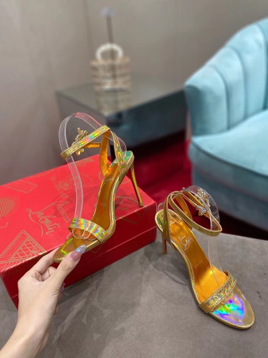 Christian Louboutin Goldie Joli 100mm Sandals In Gold Patent Leather