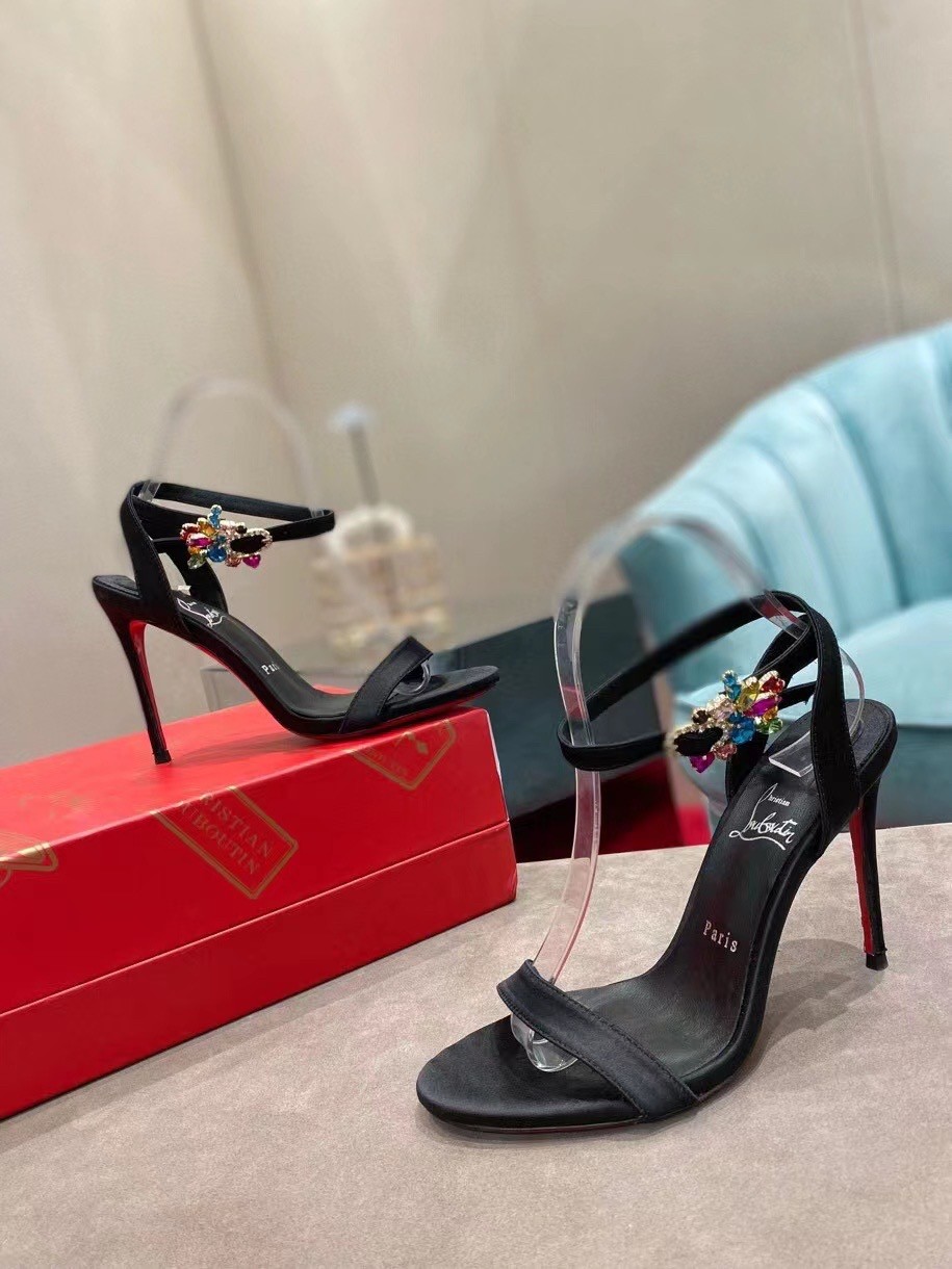 Christian Louboutin Goldie Joli 100mm Sandals In Black Satin