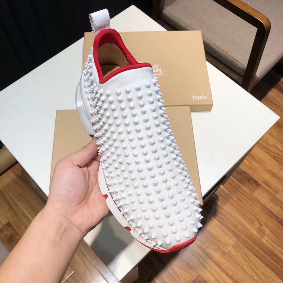 Christian Louboutin Men's Spike Sock Donna Sneakers White