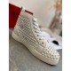 Christian Louboutin Men's Louis Spikes Flat Sneakers In White Leather