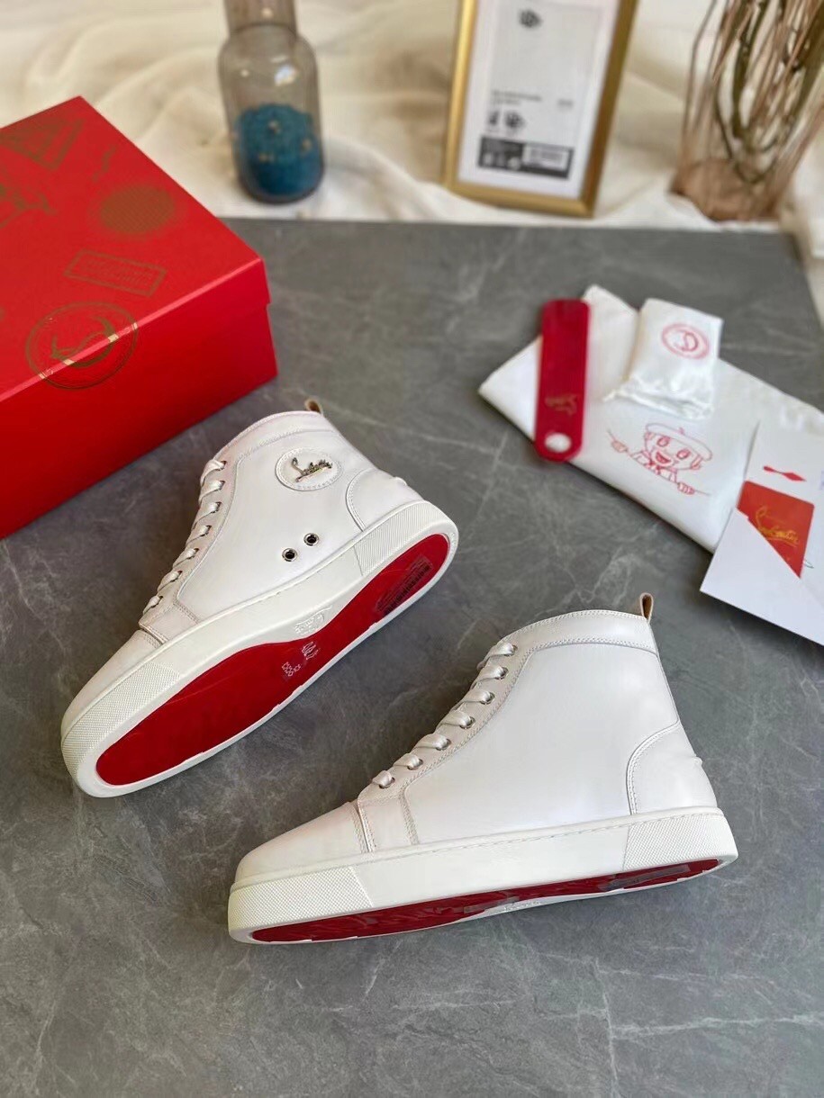 Christian Louboutin Men's Louis Flat Sneakers In White Leather