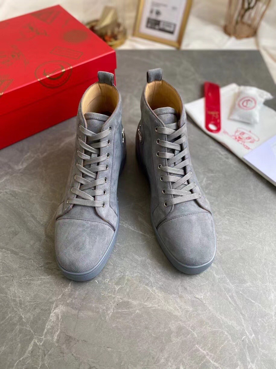 Christian Louboutin Men's Louis Orlato Flat Sneakers In Grey Suede