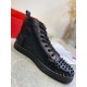 Christian Louboutin Men's Lou Spikes Flat Sneakers In Black Leather