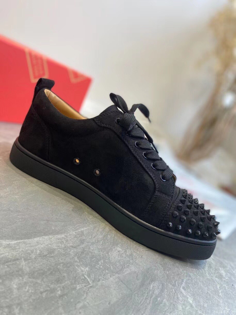 Christian Louboutin Men's Louis Junior Spikes Orlato Flat Sneakers Black