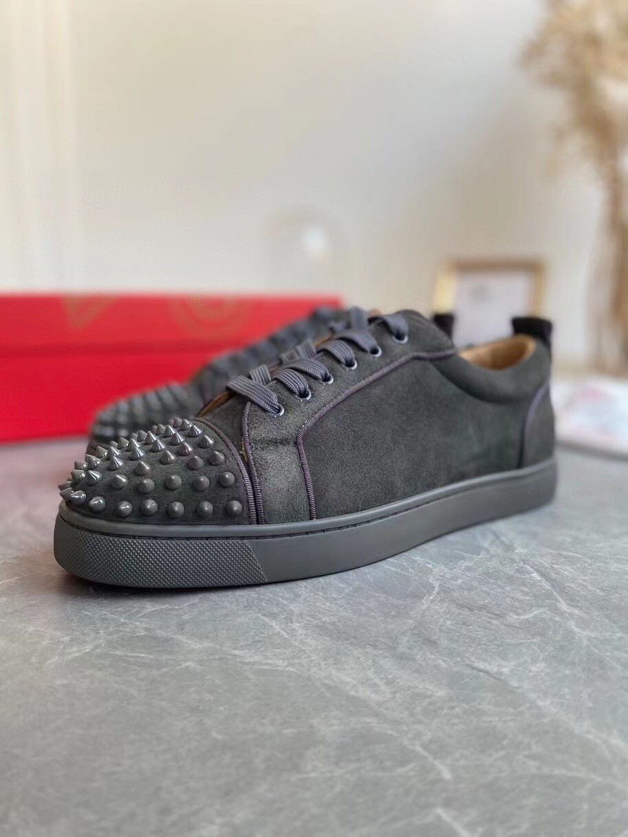 Christian Louboutin Men's Louis Junior Spikes Orlato Flat Sneakers Olive