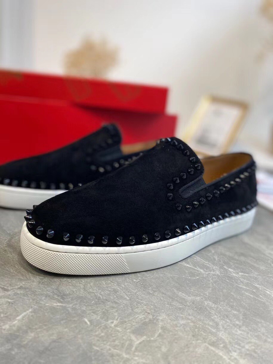 Christian Louboutin Men's Pik Boat Flat Sneakers Black