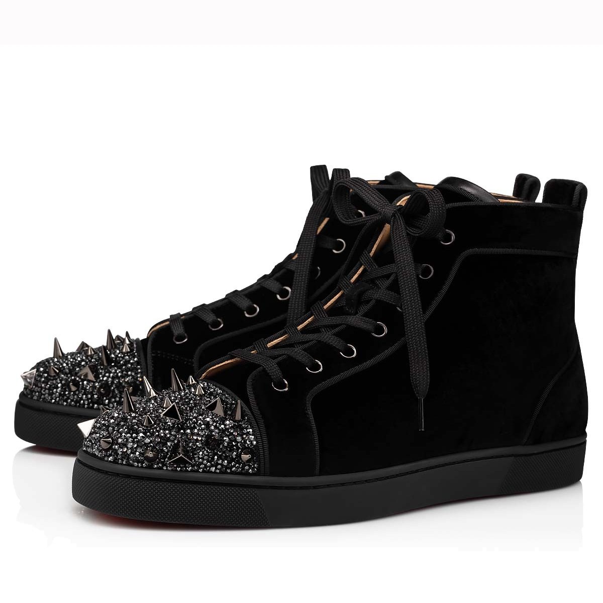 Christian Louboutin Men's Lou Pik Pik Strass Flat Sneakers Black