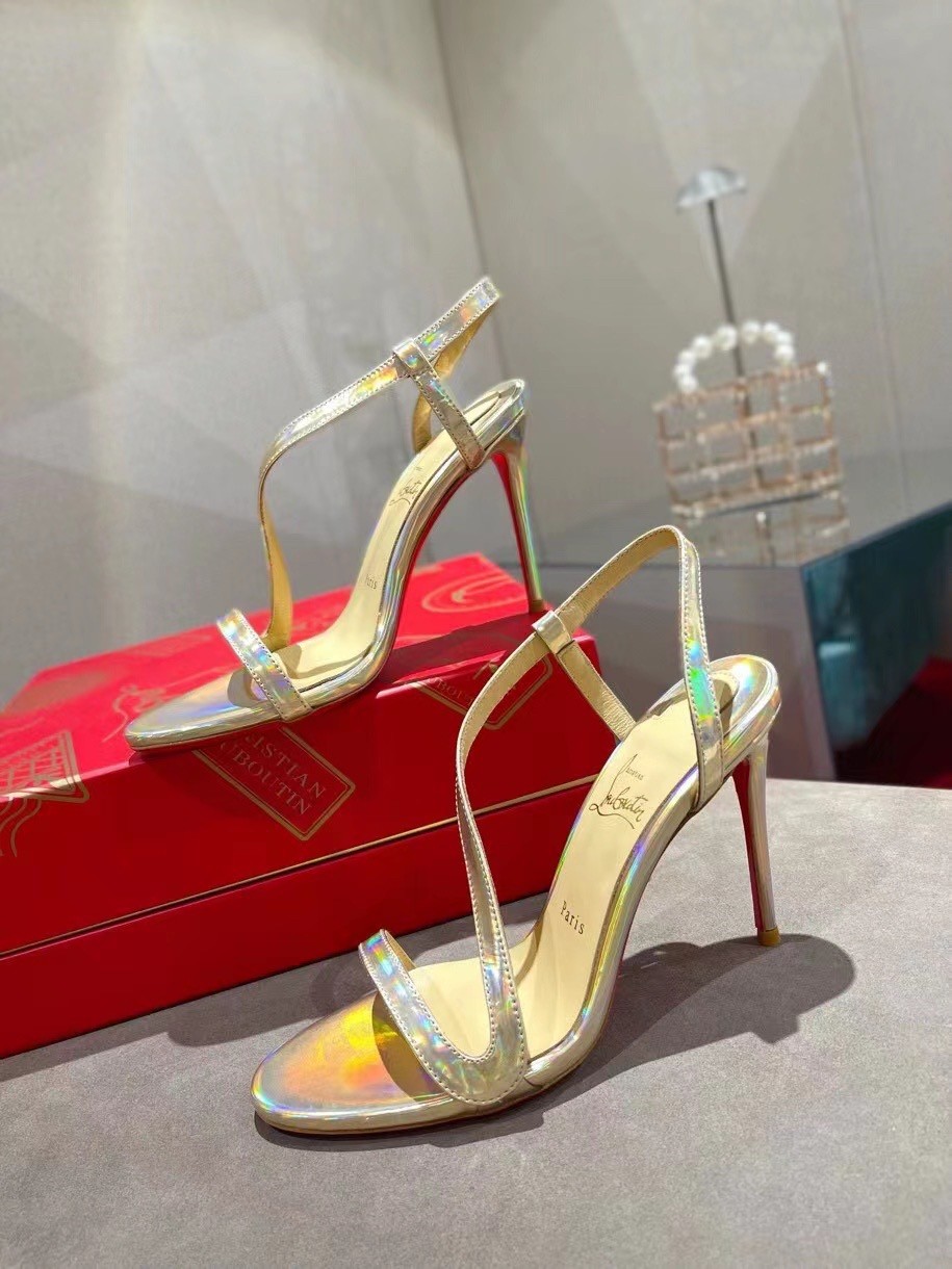 Christian Louboutin Rosalie 100mm Sandals In Gold Patent Psychic