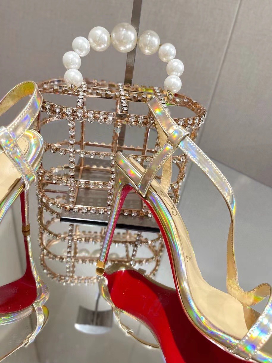 Christian Louboutin Rosalie 100mm Sandals In Gold Patent Psychic