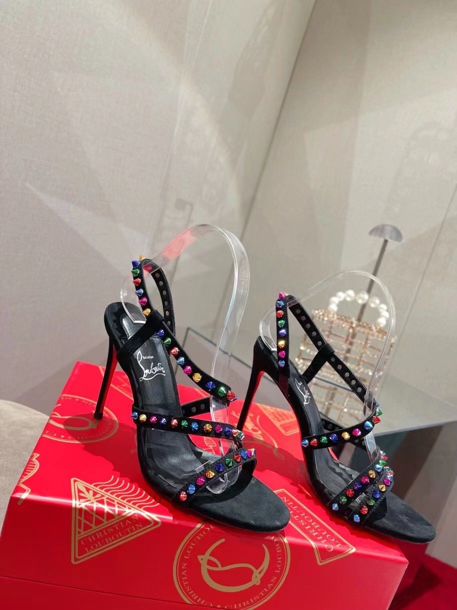 Christian Louboutin Spikita Strap 100mm Sandals In Black Suede