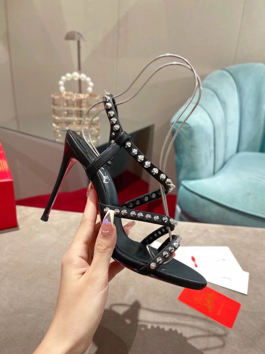 Christian Louboutin Spikita Strap 100mm Sandals In Black Leather