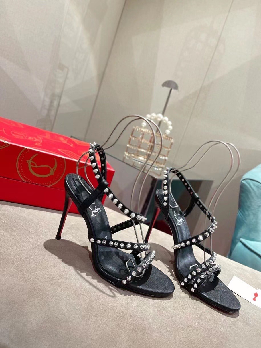 Christian Louboutin Spikita Strap 100mm Sandals In Black Leather