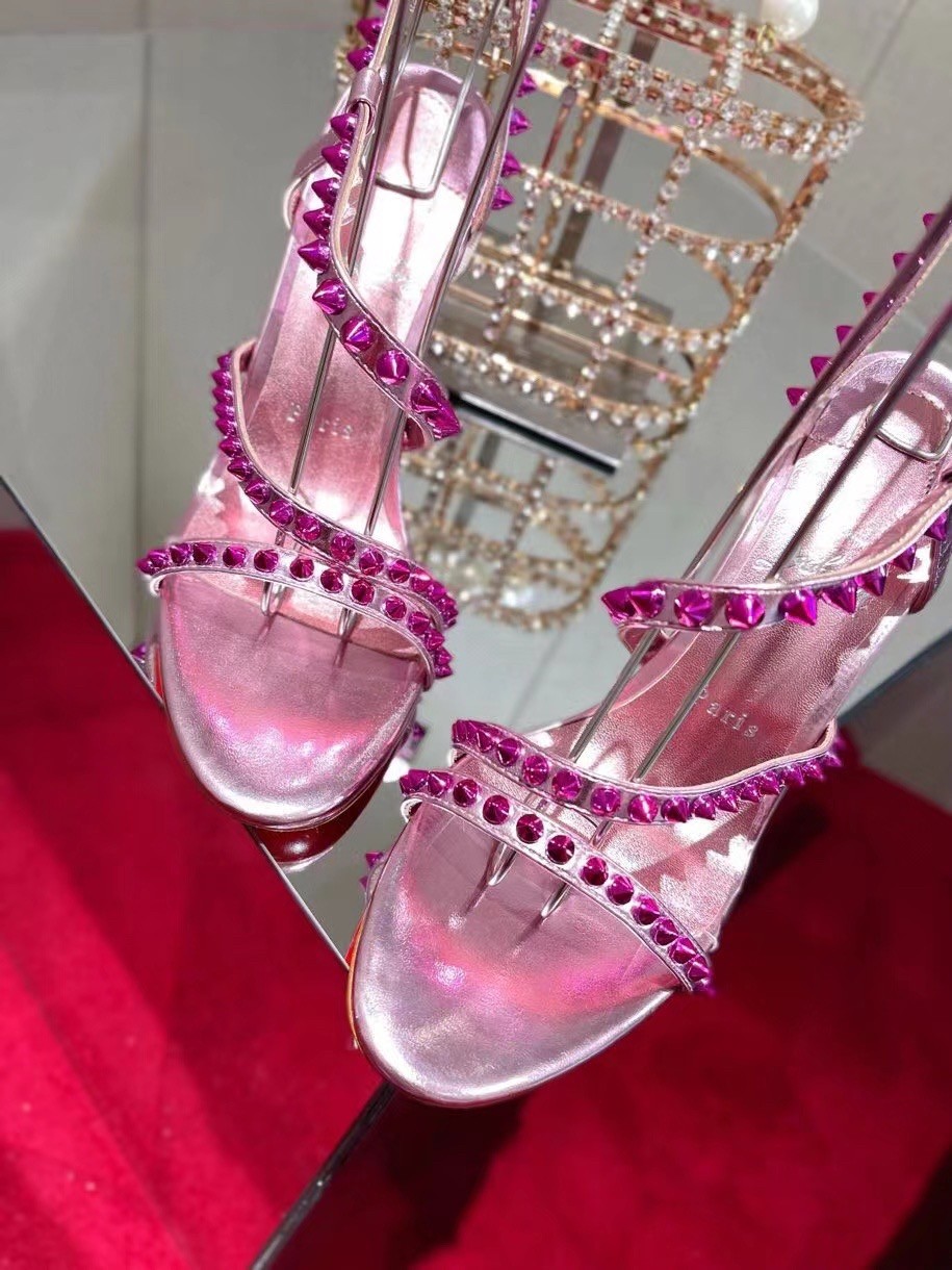 Christian Louboutin Spikita Strap 100mm Sandals In Pink Leather