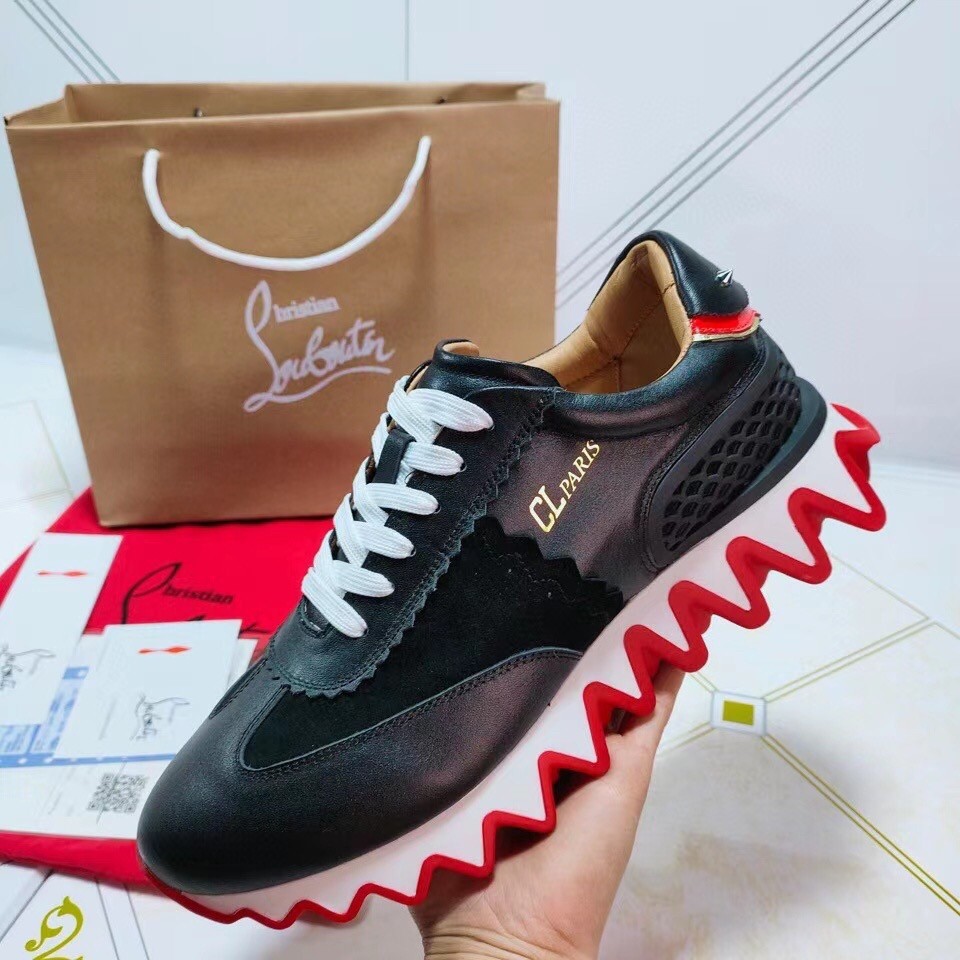 Christian Louboutin Men's Loubishark Sneakers In Black Leather