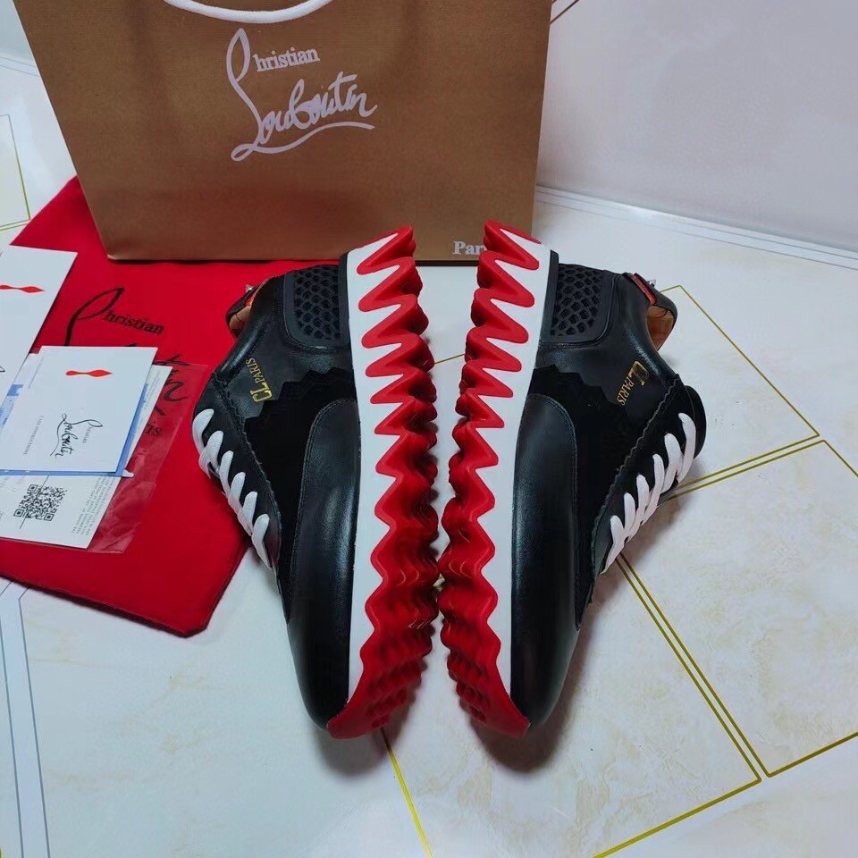 Christian Louboutin Men's Loubishark Sneakers In Black Leather