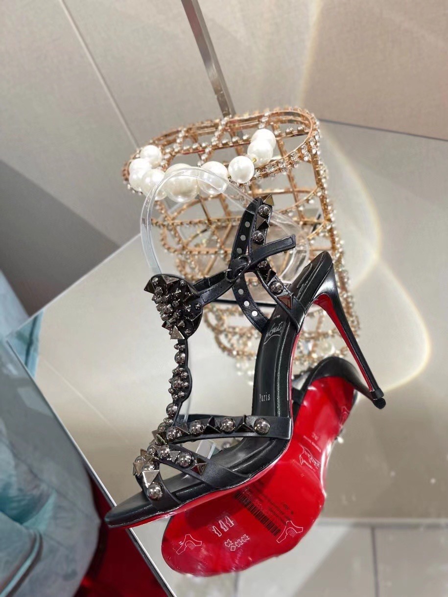 Christian Louboutin Goldora 100mm Black Sandals with Spikes