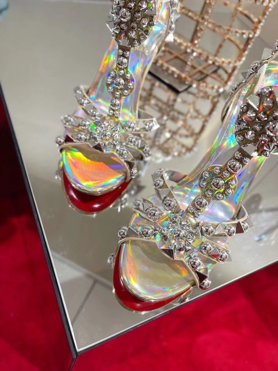 Christian Louboutin Goldora 100mm Silver Sandals with Spikes