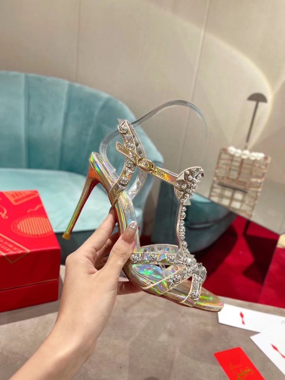 Christian Louboutin Goldora 100mm Silver Sandals with Spikes