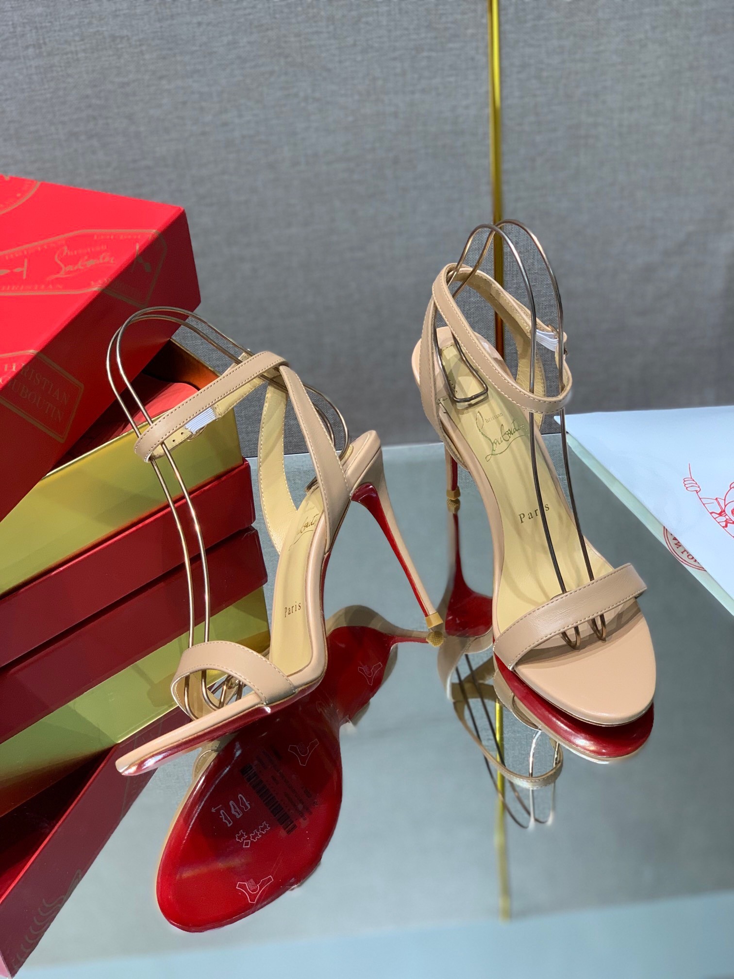 Christian Louboutin Loubigirl 100mm Sandals In Nude Lambskin