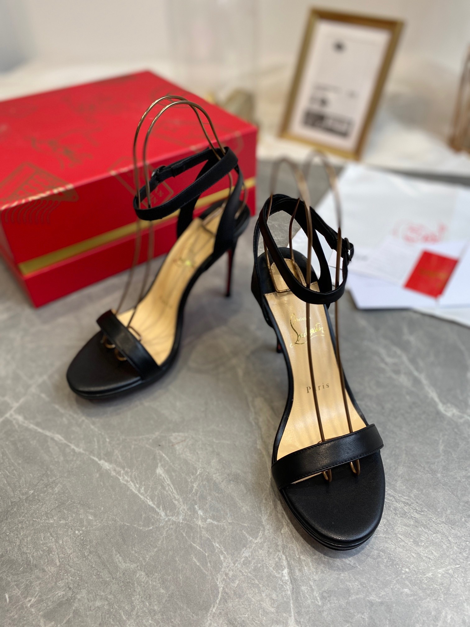 Christian Louboutin Loubi Queen 100mm Sandals In Black Lambskin