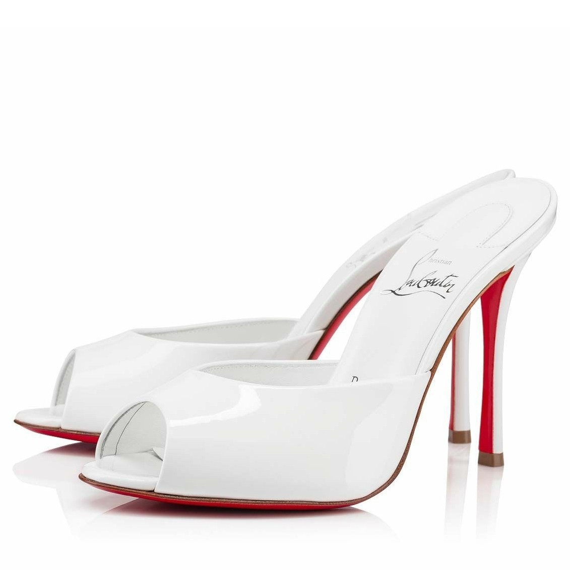 Christian Louboutin Me Dolly 100mm Mules In White Patent Leather