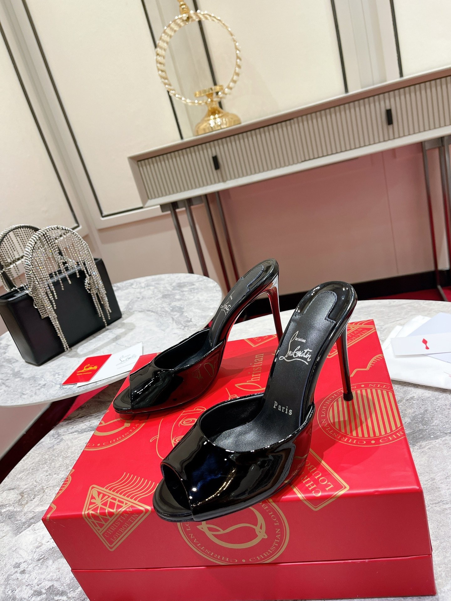 Christian Louboutin Me Dolly 100mm Mules In Black Patent Leather