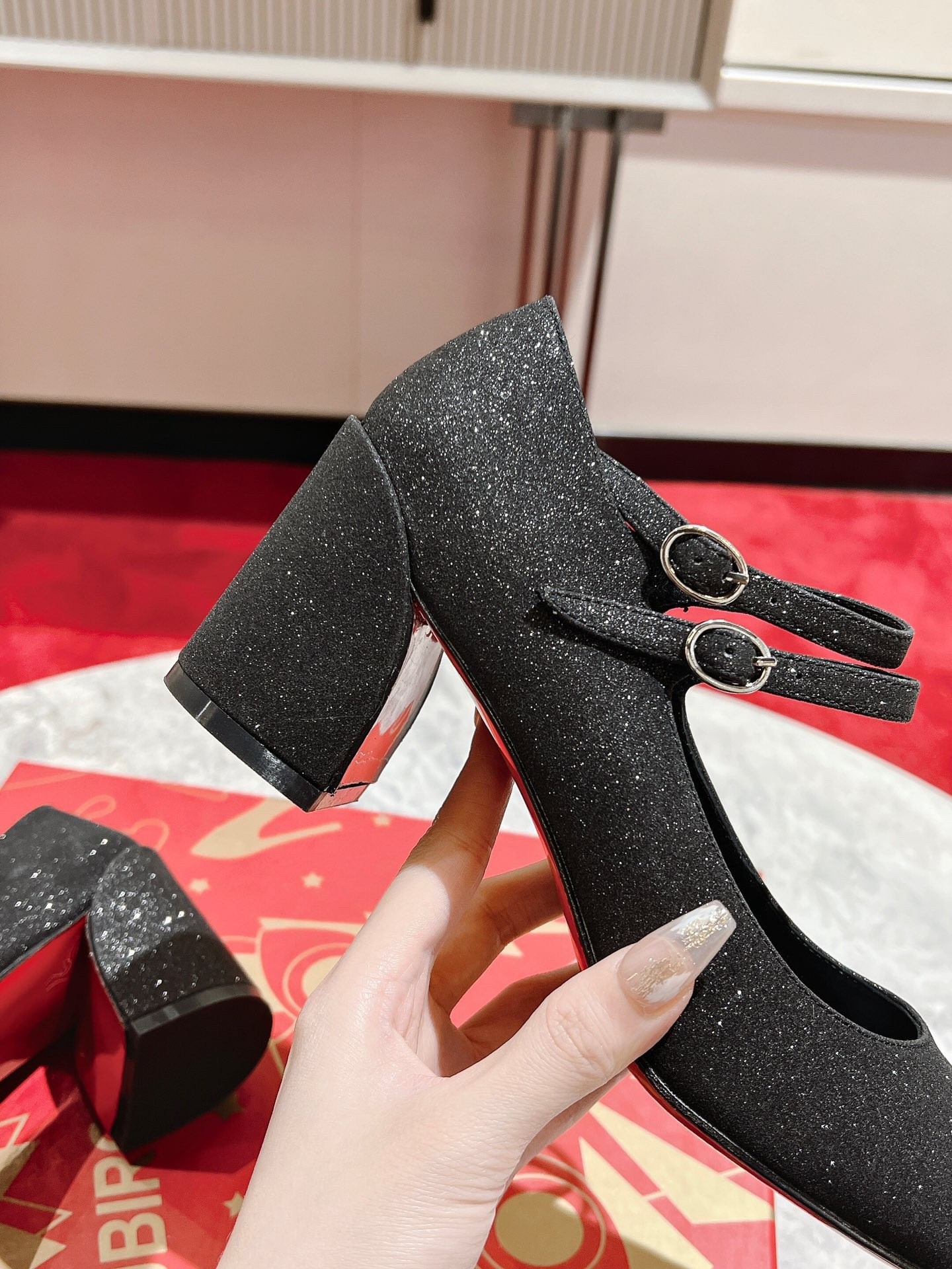 Christian Louboutin Miss Jane Pumps 55mm In Black Glitter Leather