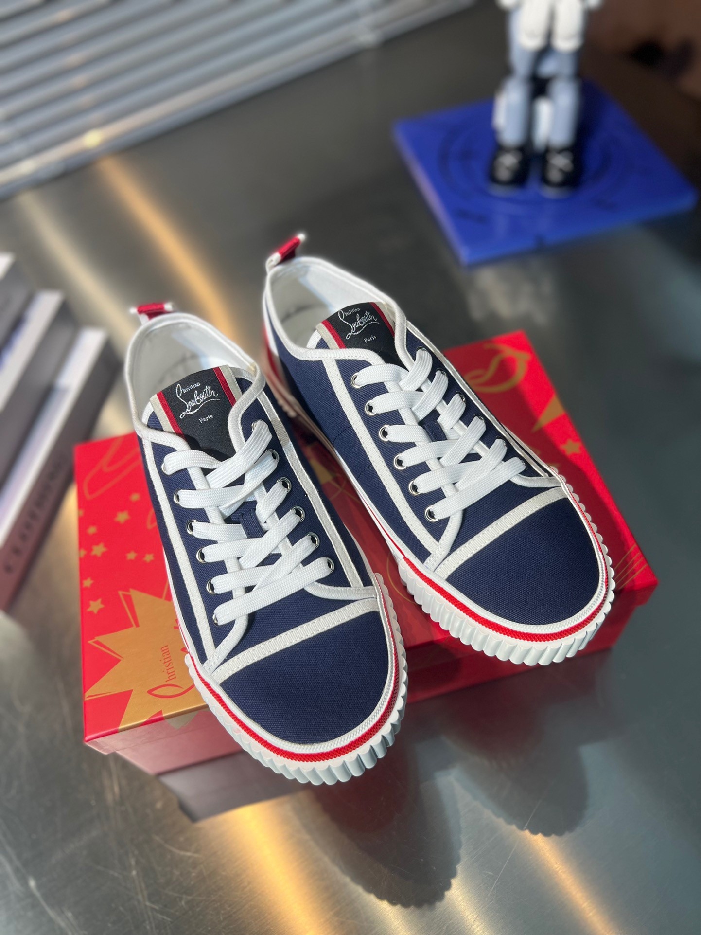 Christian Louboutin Women's Pedro Junior Sneakers In Navy Fabric