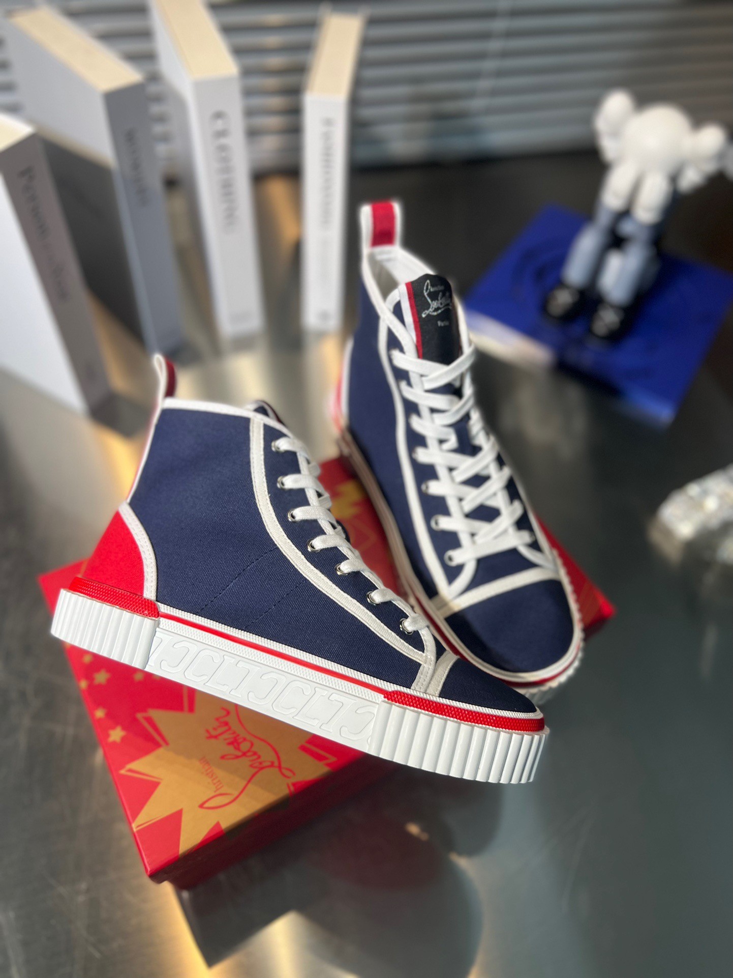 Christian Louboutin Women's Pedro Sneakers In Navy Fabric