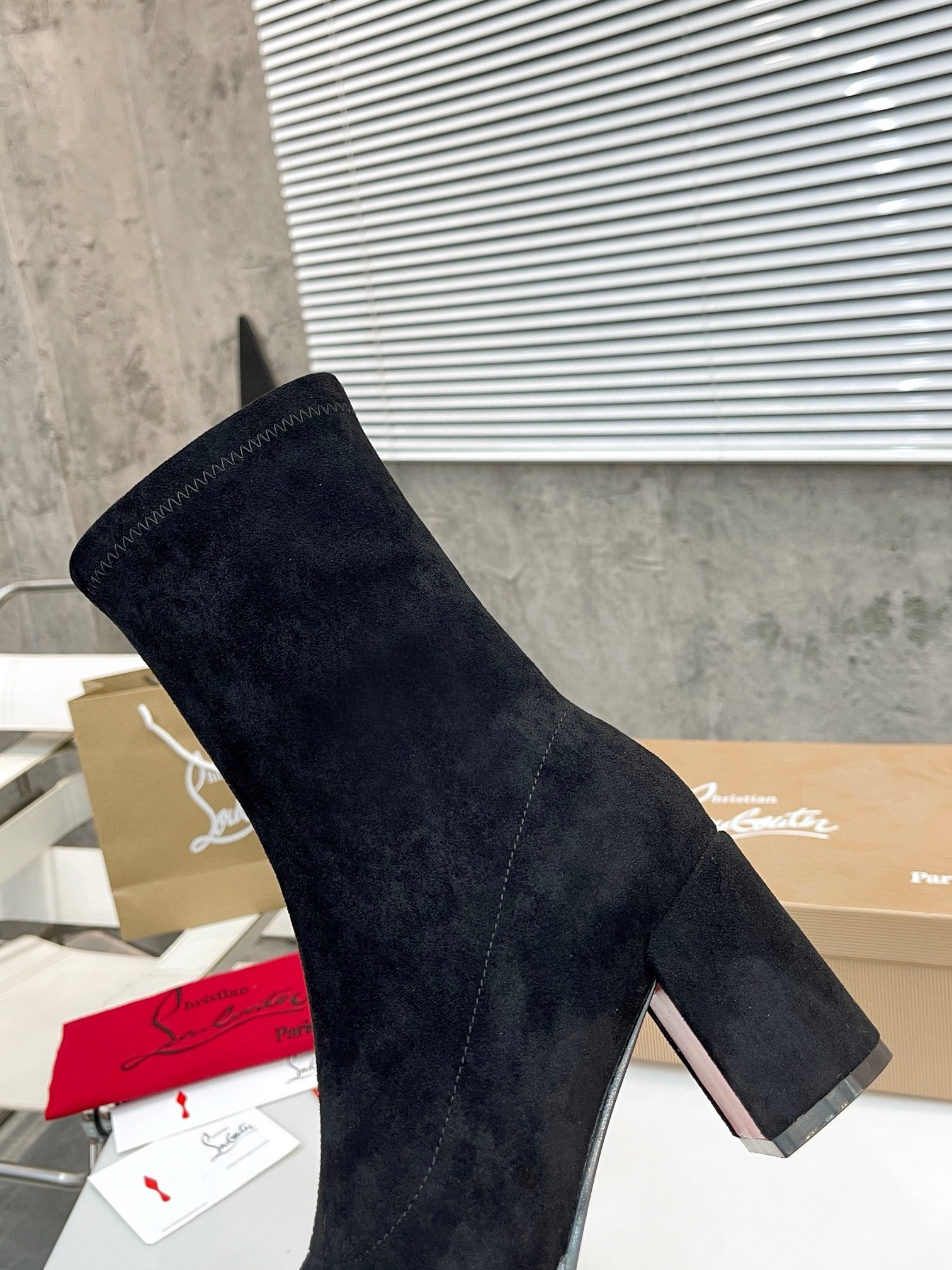 Christian Louboutin Stretchadoxa 70MM Ankle Boots in Black Suede