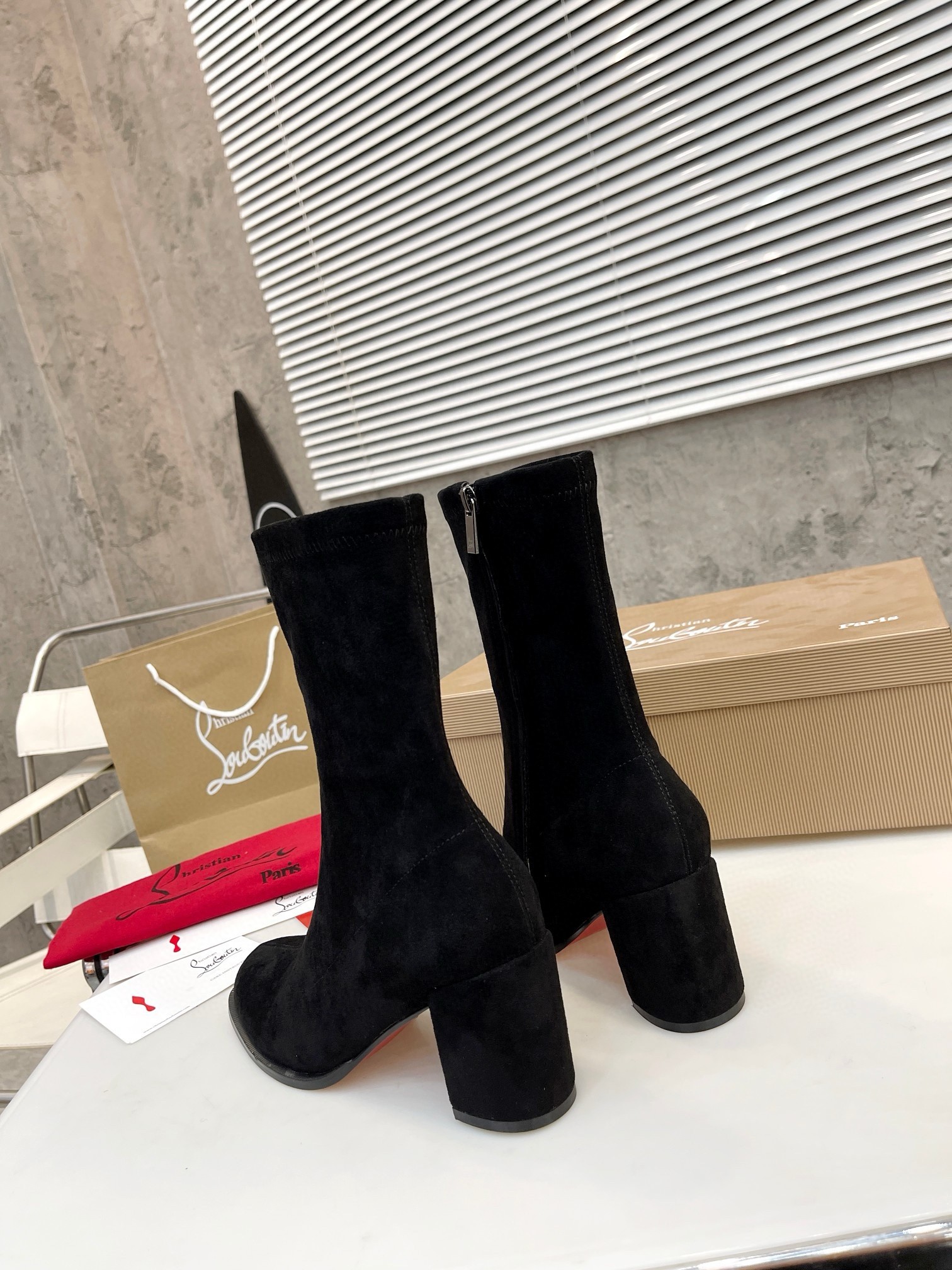 Christian Louboutin Stretchadoxa 70MM Ankle Boots in Black Suede