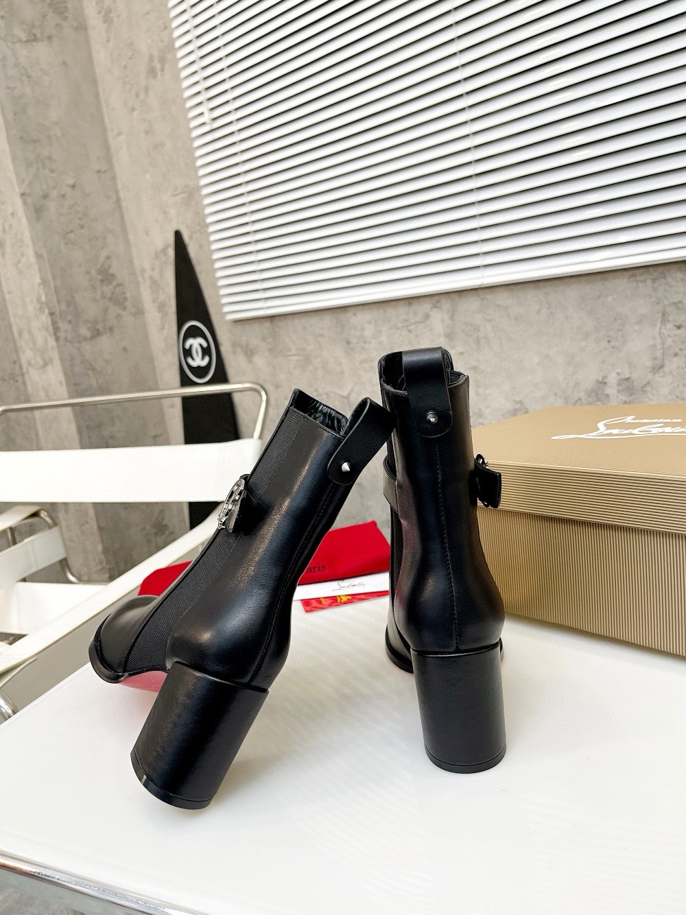 Christian Louboutin CL Chelsea Ankle Boots 70MM in Black Leather