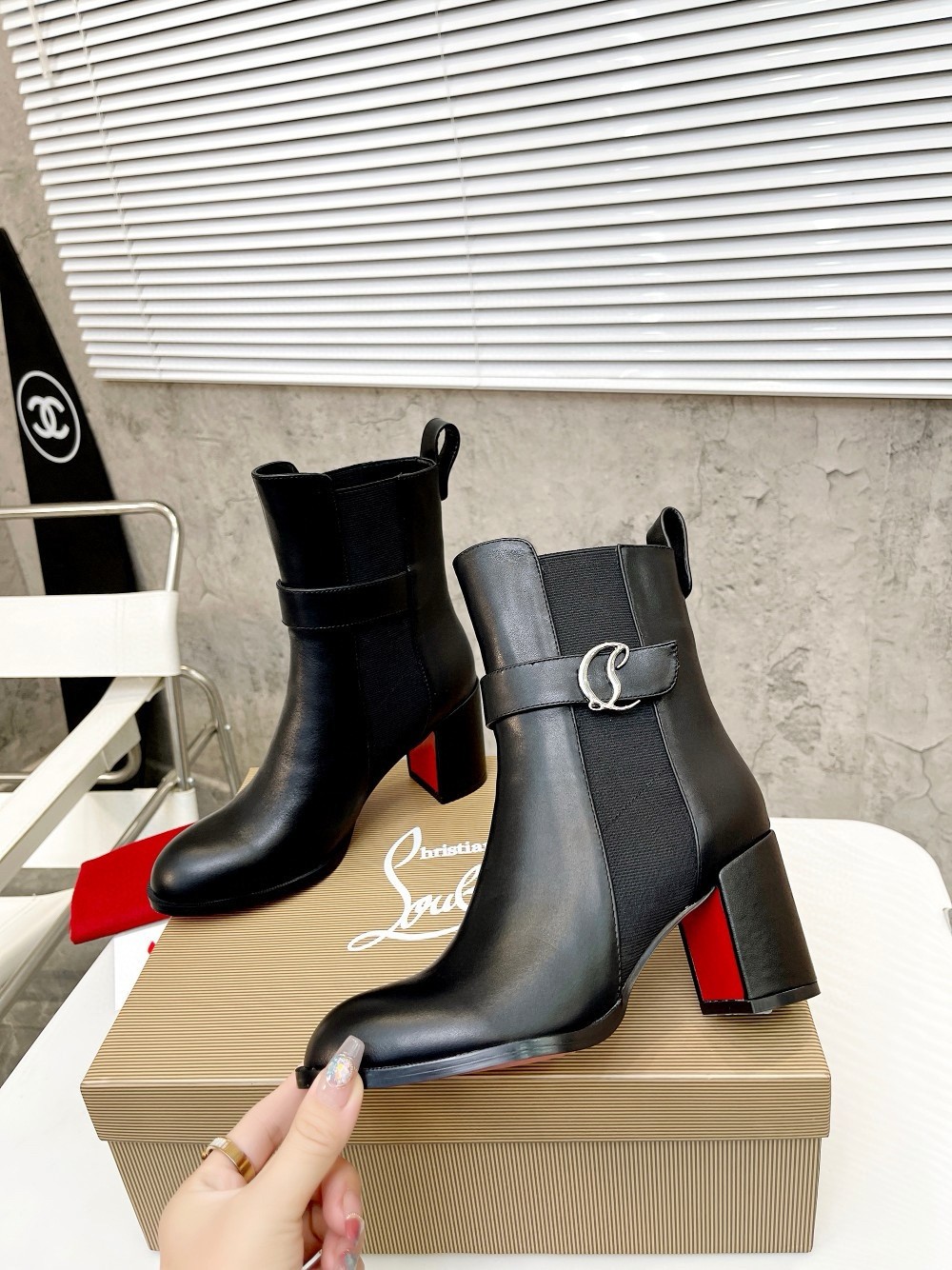 Christian Louboutin CL Chelsea Ankle Boots 70MM in Black Leather